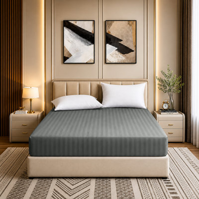 Luxury Striped Microfiber Fitted Sheet - 40 cm Deep Pocket, Ultra-Soft, Wrinkle-Resistant & Easy Car