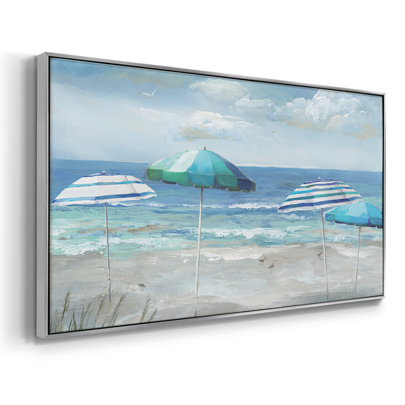 Oceanside - Toile tendue avec châssis encadré - Prêt à accrocher, H 25 po x l 49 po, Argent argent
