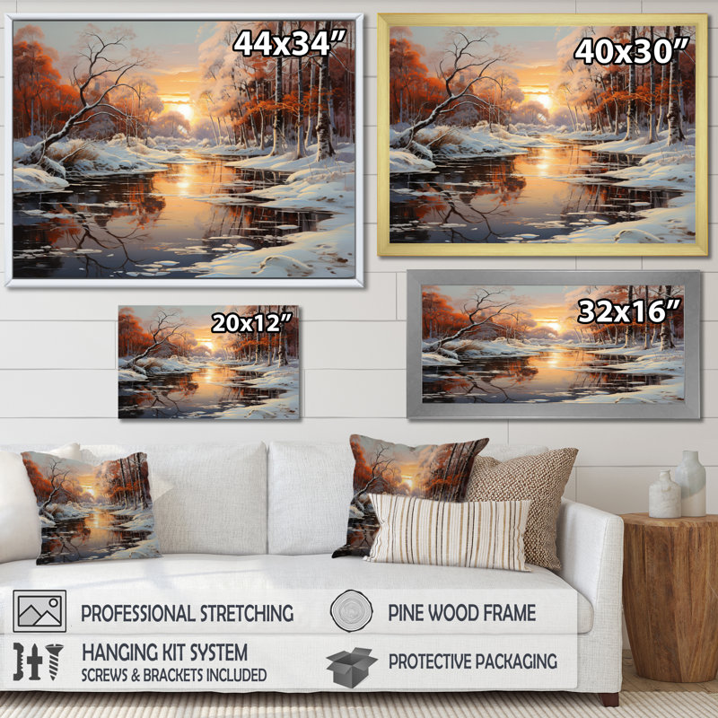 Frozen Wilderness Winter Landscape III - Art mural grand paysage d'hiver, Cadre flottant noir, H 12 po x l 20 po x P 1 po