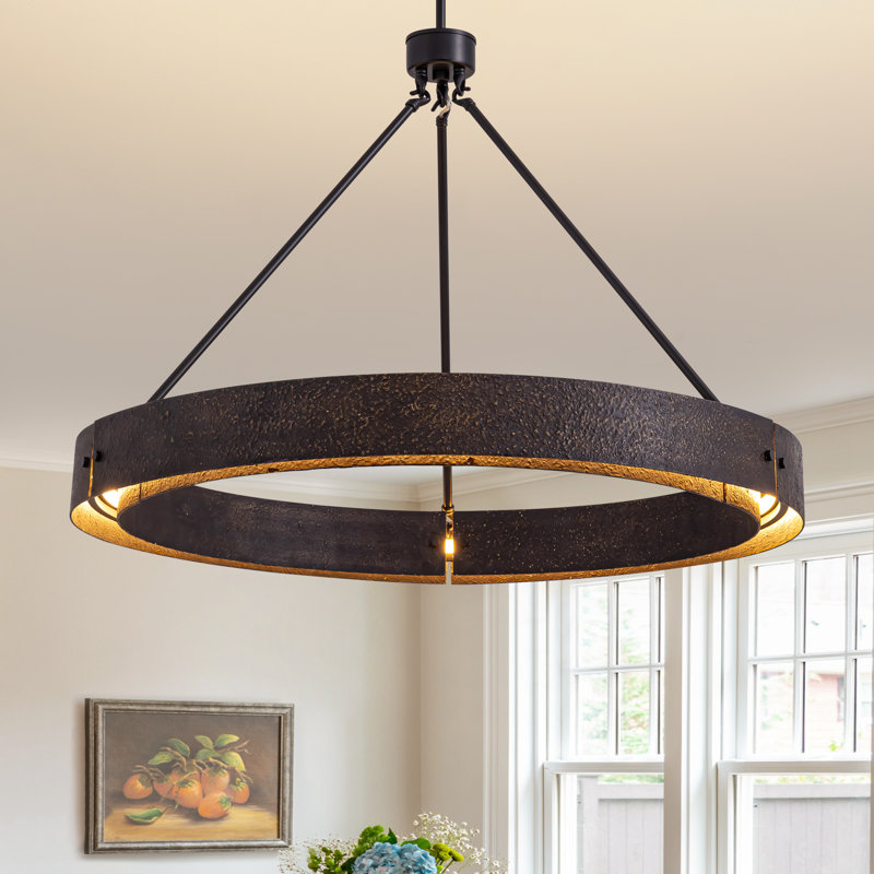 Reiser 31.5" Rustic Round Chandelier With Integrated Led, Vintage Industrial Farmhouse Ceiling Light