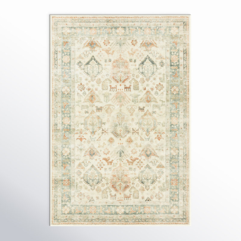 Tapis oriental beige / brun / vert foncé, Rectangle 5 pi x 7 pi 6 po