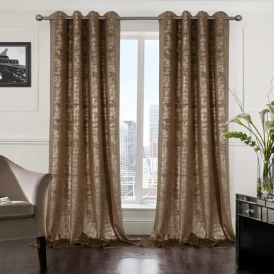  100% Blackout Soft Velvet Curtains for Bedroom Living Room Thermal Energy Saving 108 Inches Long Luxury Gold Foil Print Drapes 2 Panels Mocha