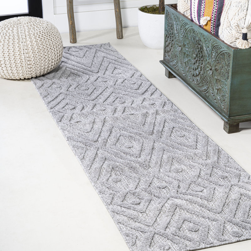 Tapis intérieur / extérieur gris clair Fierros, Tapis de couloir 2 pi 2 po x 8 pi
