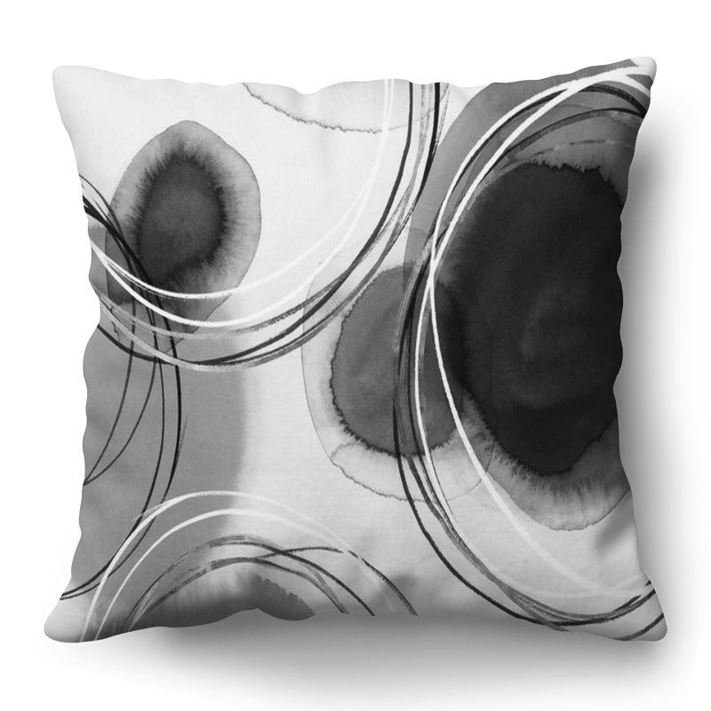 Coussin Americanflat - Insert cousu - Polyester - Conception abstraite, Noir / blanc, H 18 po x l 18 po