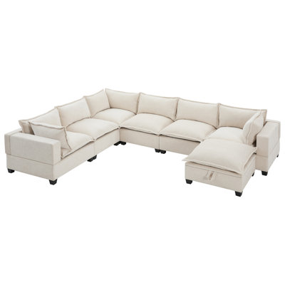 117.5'' Modular Sectional Sofa With Movable Storage Ottoman, 7 Seat U Shaped Couch, Wide Seat & Free Combination, Oversized Chenille Sofa For Living Room & Apartment, 2 Colors