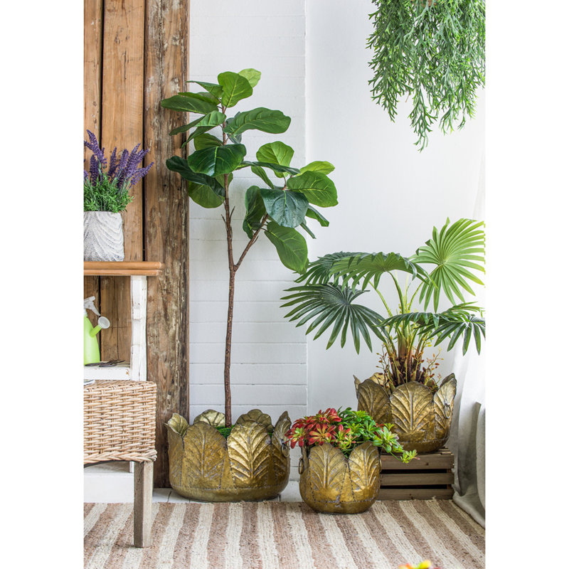 Ensemble de 3 jardinières en métal patiné, L: 17,7 x 17,7 x 11 po, M: 15 x 15 x 10,2 po, 11,5 x 11,5 x 10 po