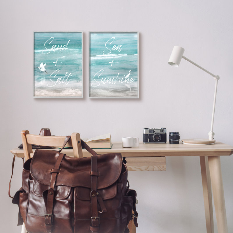Coastal Beach Phrases Canvas Print Set with Gray Frame
