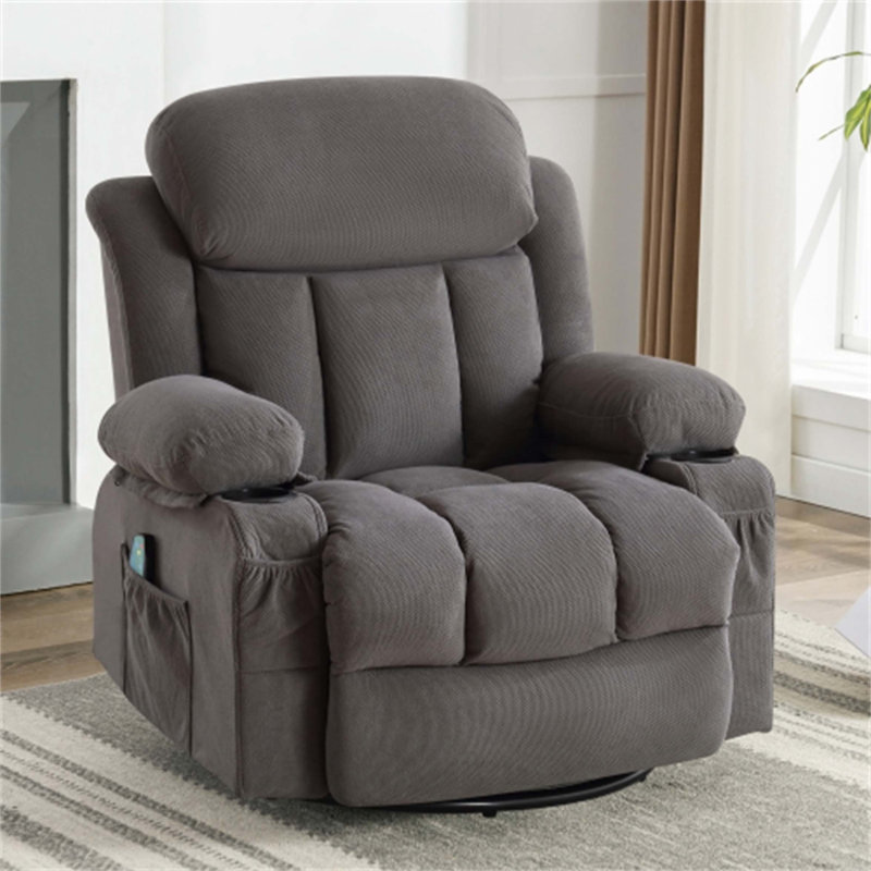 Swivel Recliner Chair with USB and 2 cup holders, Grey