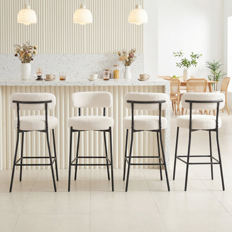 Grey Bar Height Bar Stools Set Of 4, 27.2 Inch Kitchen Upholstered Bar Stools With Back And Footrest,metal Legs, 4