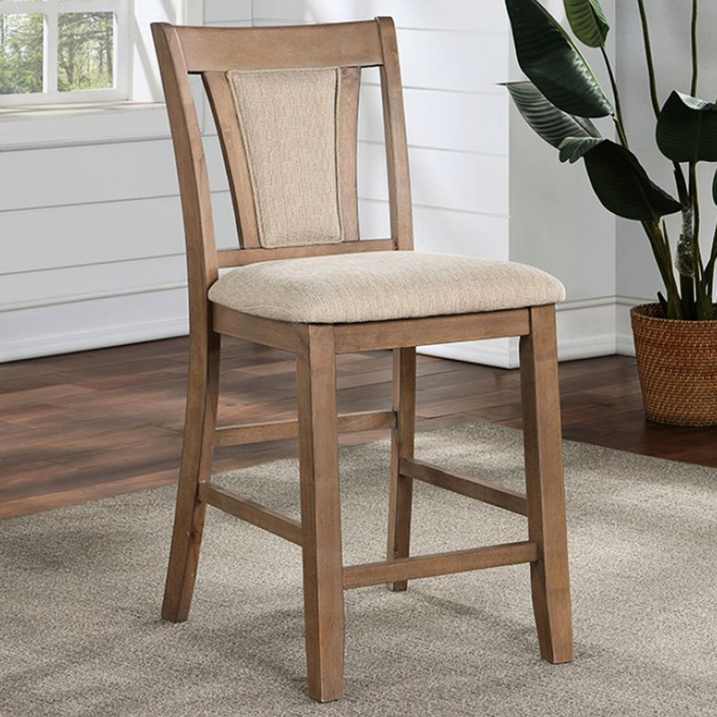 Ensemble transitionnel de 2 chaises à hauteur de comptoir en bois massif beige et naturel