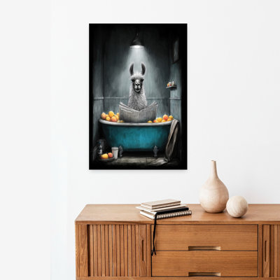 Lama In Bathtube 3 by Justyna Jaszke - Wrapped Canvas Print