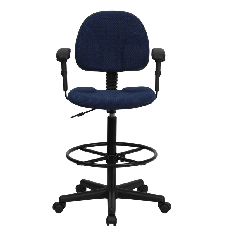 Commercial Adjustable Height Drafting Chair with Adjustable Foot Ring, Navy Blue Patterned, Yes