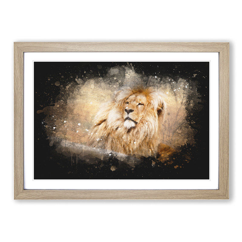 Lion Vol.1 - Picture Frame Graphic Art, 27cm H x 36cm W x 2cm D, Oak Framed