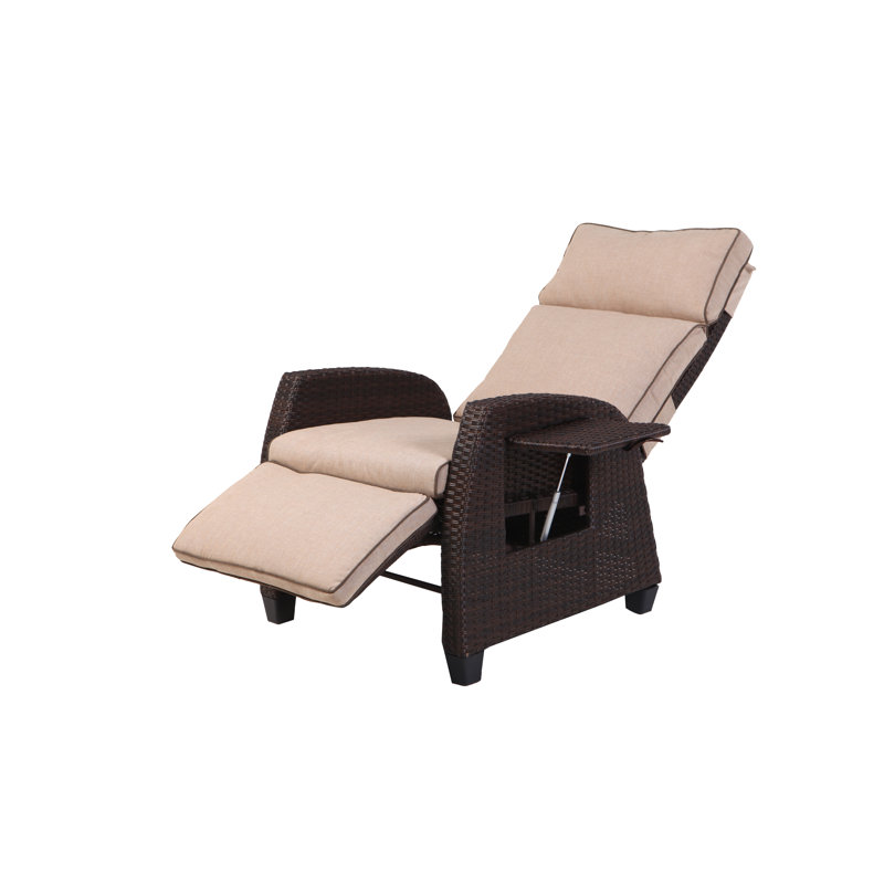Chaise de patio réglable avec coussins, Beige, Brun foncé