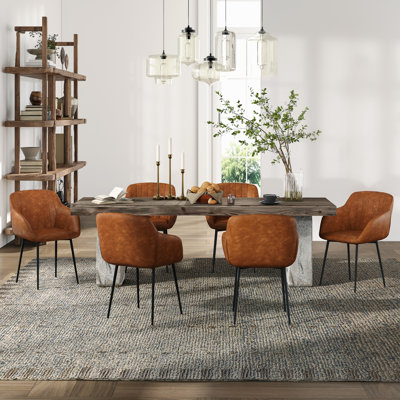 Modern Faux Leather Upholstered Dining Chairs with Metal Legs