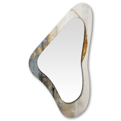 Anand Minimalism Grey Gold Moon Poteries - Abstract Spirals Asymmetrical Wall Mirror, Grey Unique Shape Decorative Mirror, Printed Metal Art