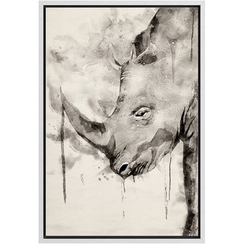 Portrait de rhinocéros à l'aquarelle IDÉE4WALL, H 36 po x l 24 po x P 1,5 po, Blanc