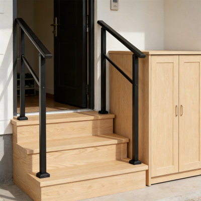 Ensemble de rampes d'escalier d'extérieur, structure en aluminium et en fer, pour les marches du porche, rampes de sécurité faciles à assembler avec outils, y compris toute la quincaillerie et les gants (paquet de 2)