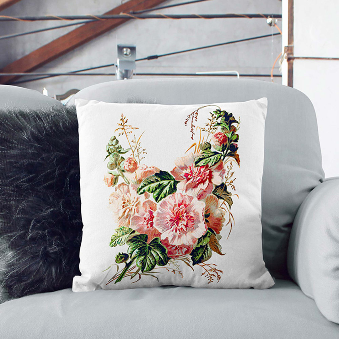 Hollyhock Flower Illustration Cushion with Filling