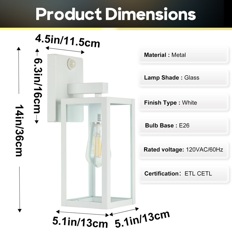 Ulonda wall light with motion sensors, Blanc, H 14 po x l 5 po x P 5 po, Deux lumières