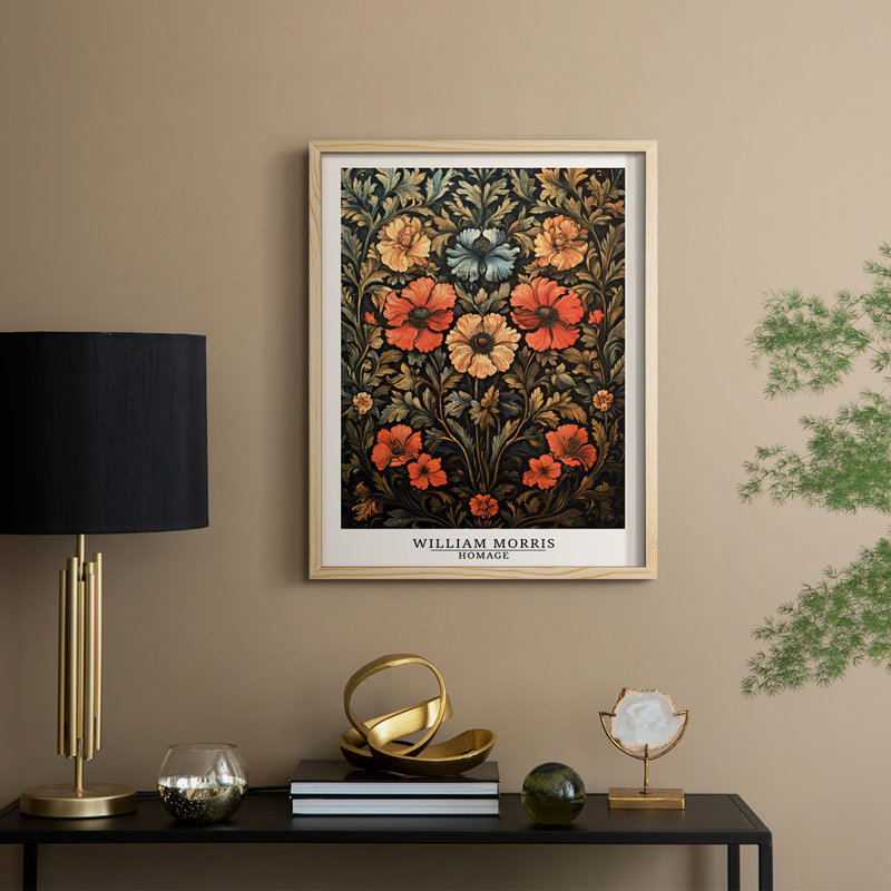 Imprimé encadré de la série IV de William Morris - Bois massif, H 11 po x l 9 po, Rouge