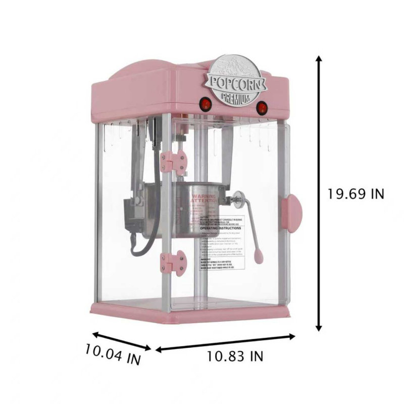 Machine à maïs soufflé de table - Bouilloire en acier inoxydable de 6 oz, plateau chauffant intégré, deux interrupteurs de commande, bouton-poussoir compact et silencieux pour la soirée cinéma à domicile, fêtes d'anniversaire - rose