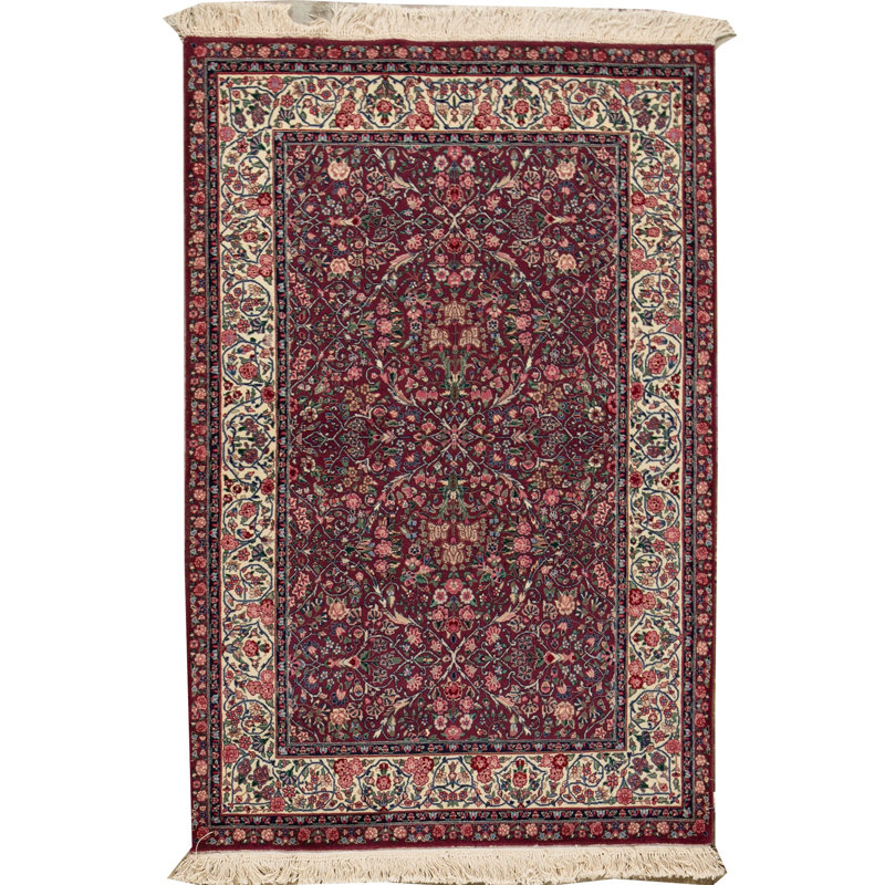 Tapis prune et ivoire noué à la main de haute qualité