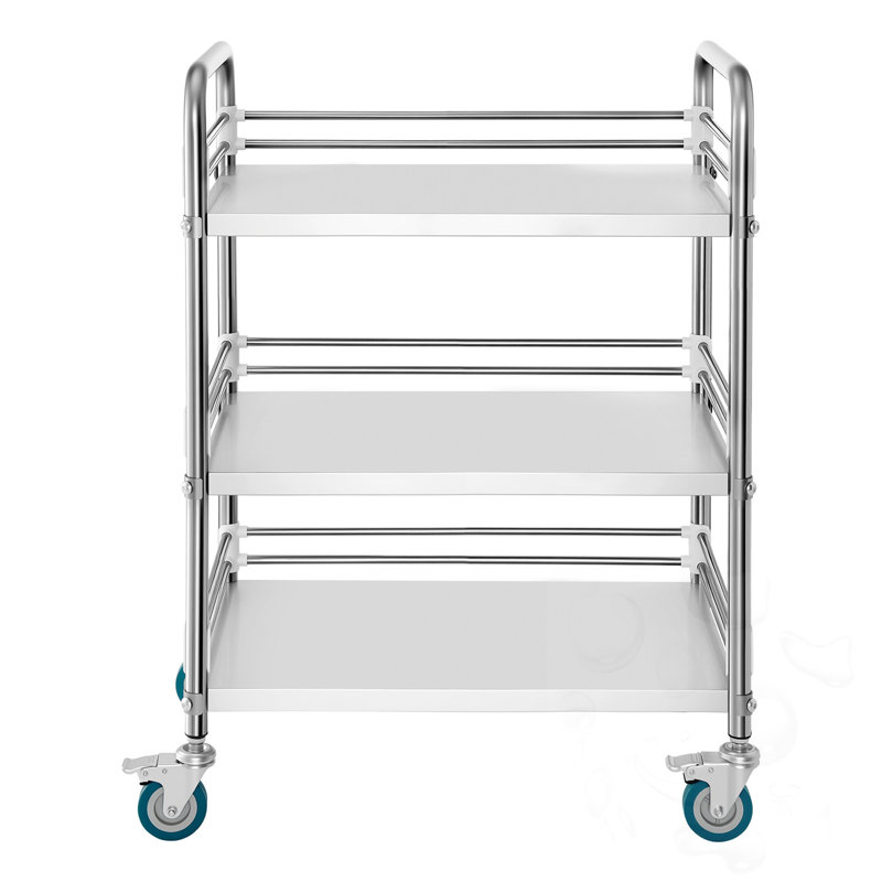 3-Tier Rolling Steel Bar Cart with Lockable Wheels