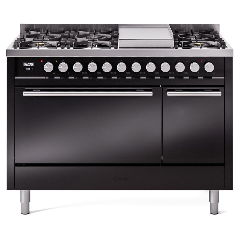 Plaque chauffante double 8 brûleurs 48 po ILVE Professional Plus II, Propane liquide, Noir lustré