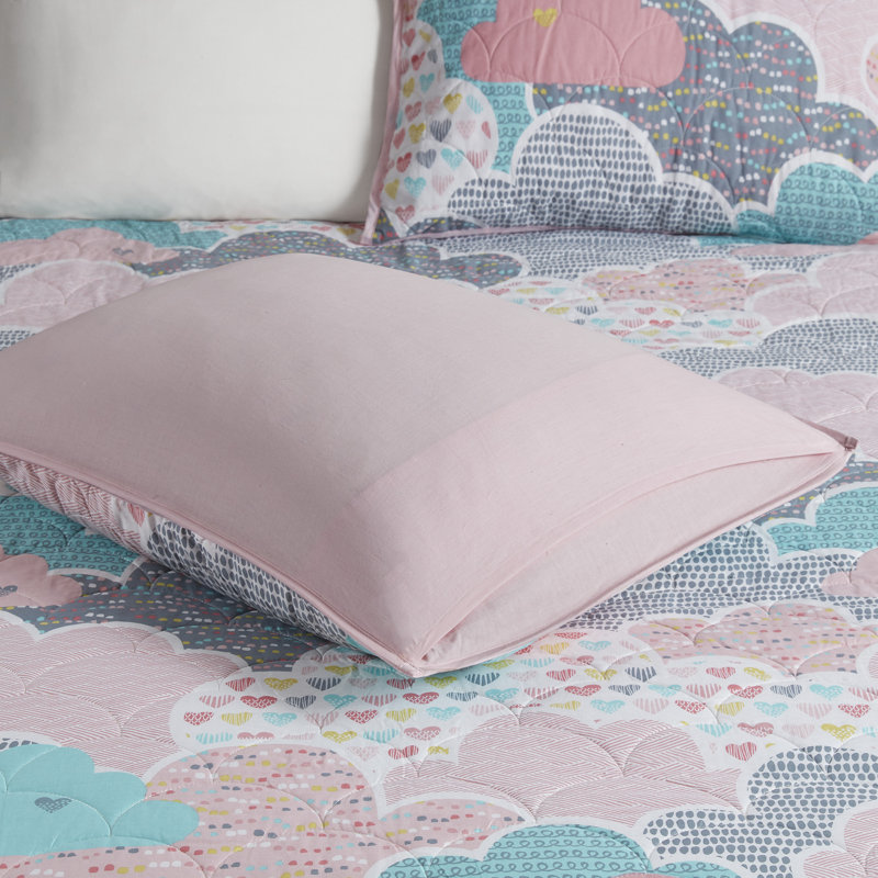 Pink Cotton Twin Reversible Cloud Coverlet Set