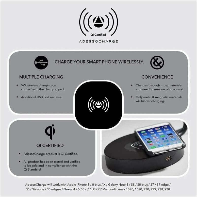 Adesso Conrad LED Desk Lamp With Wireless Charging Pad, USB Port, And Adjustable Task Light