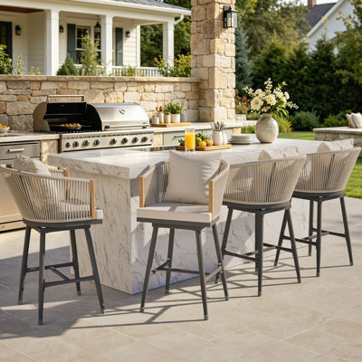  Ensemble de 4 tabourets de bar, tabourets de bar à hauteur de bar, tabourets de bar rotatifs en osier de 30 po de hauteur avec dossier en corde tissée boho pour le jardin de la cuisine, beige