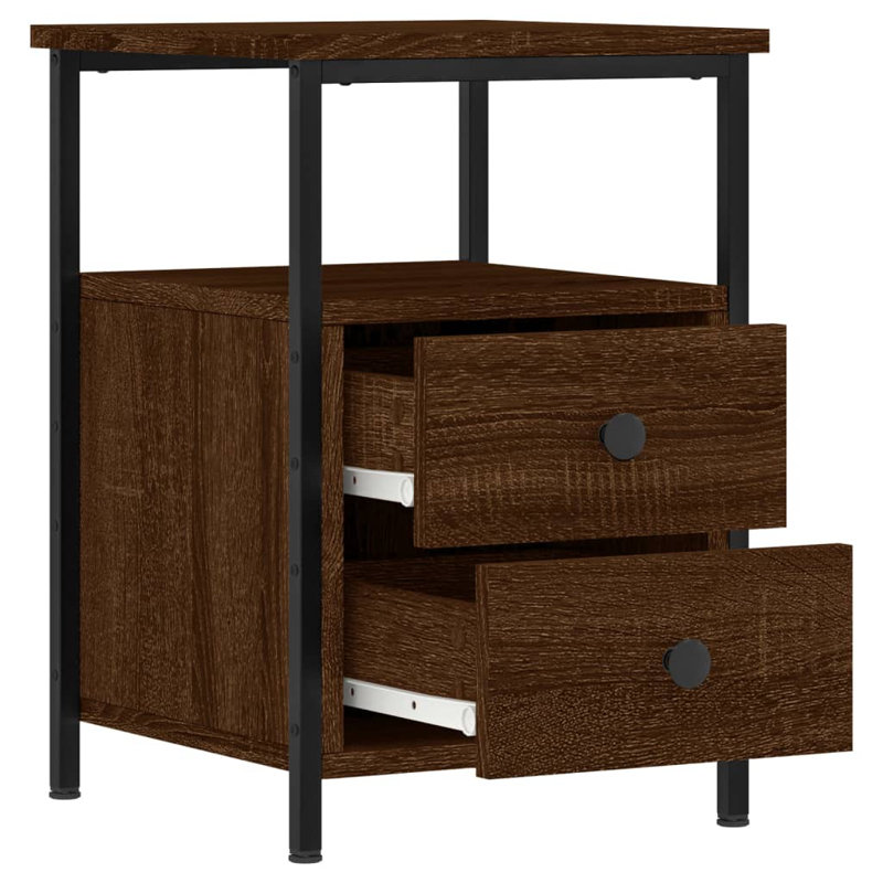 Orlie 34cm W Iron Bedside Table, Brown Oak