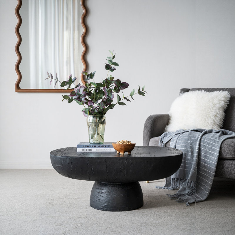 36x24x15" Black Oval Coffee Table  Magnesium Oxide Contemporary,Industrial, Black
