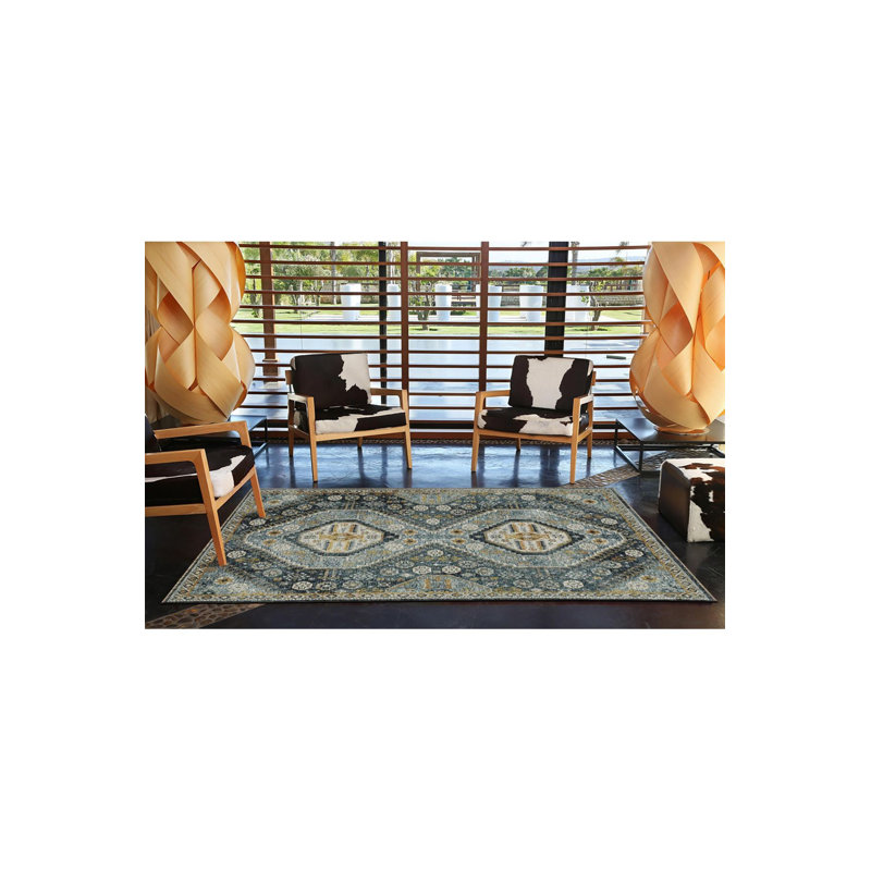Tapis décoratif lavable bleu, Sous-tapis carré 3 pi 3 po inclus