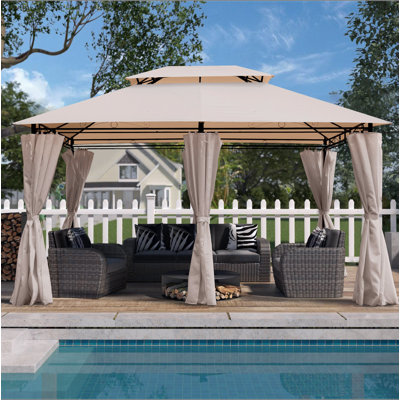 13X10 Outdoor Patio Gazebo Canopy Tent With Ventilated Double Roof And Mosquito Net(Detachable Mesh Screen On All Sides),Suitable For Lawn, Garden, Backyard And Deck