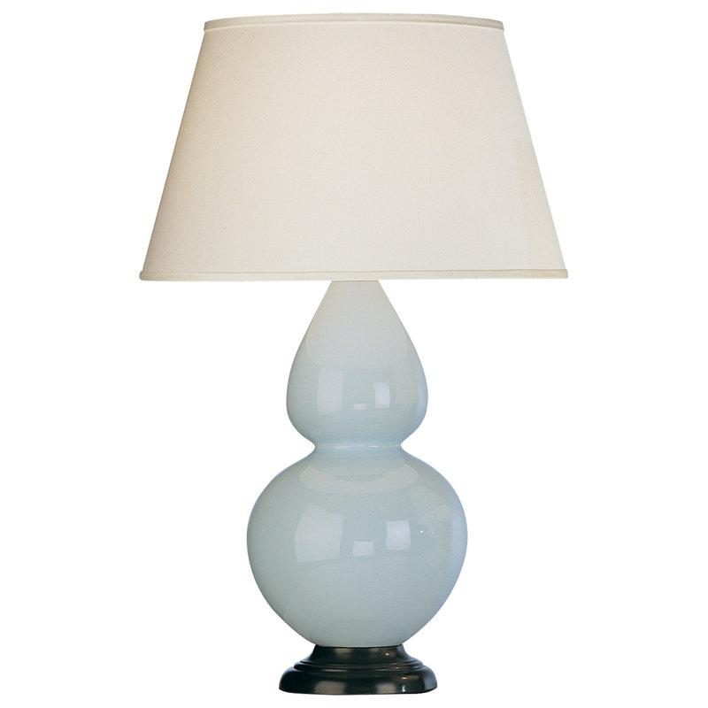 Double Gourd Ceramic Table Lamp, Ivory, Baby Blue/Bronze