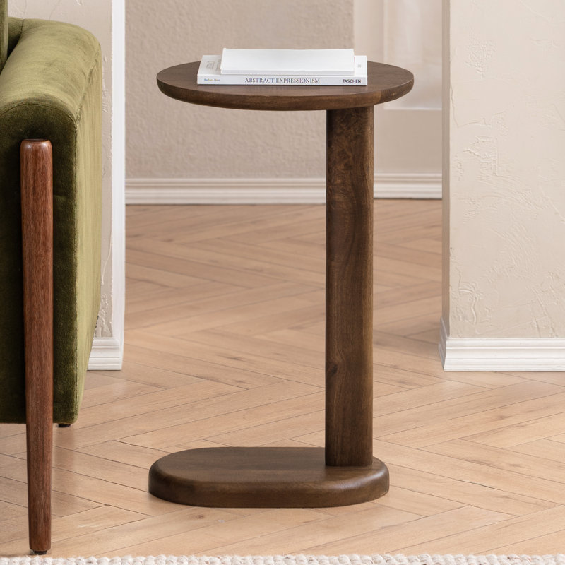 Veta Solid Wood C-shaped End Table, Hazel Brown
