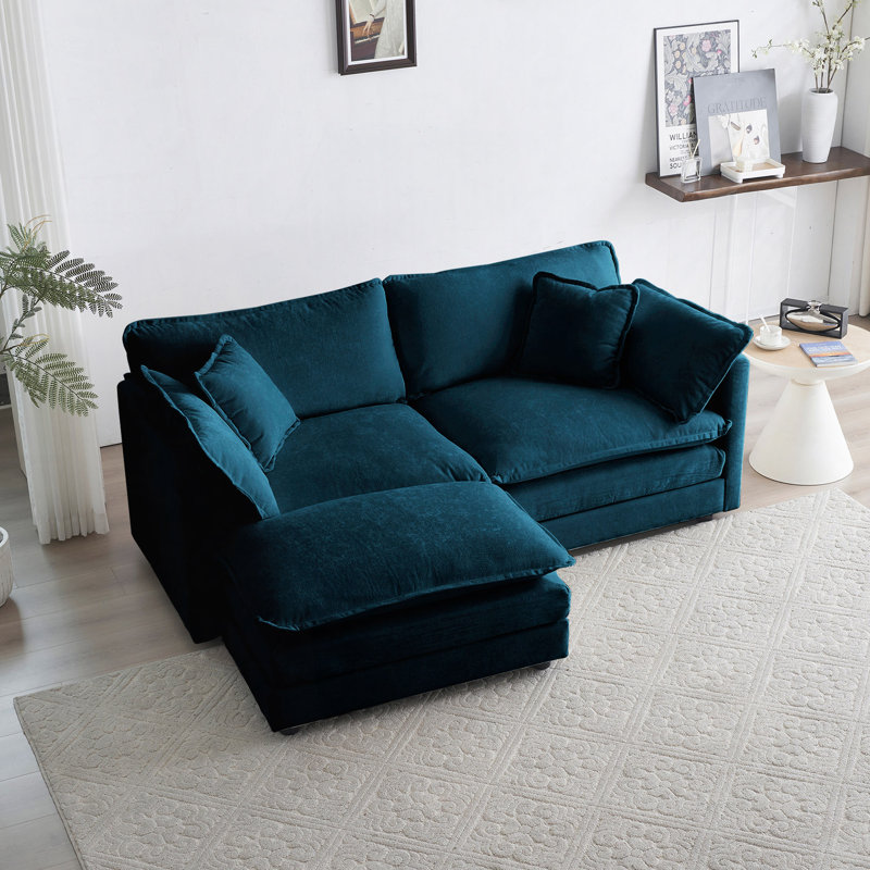 Canapé avec un repose-pieds, H 33,03 po x l 70,02 po x P 57,42 po, Blue Chenille
