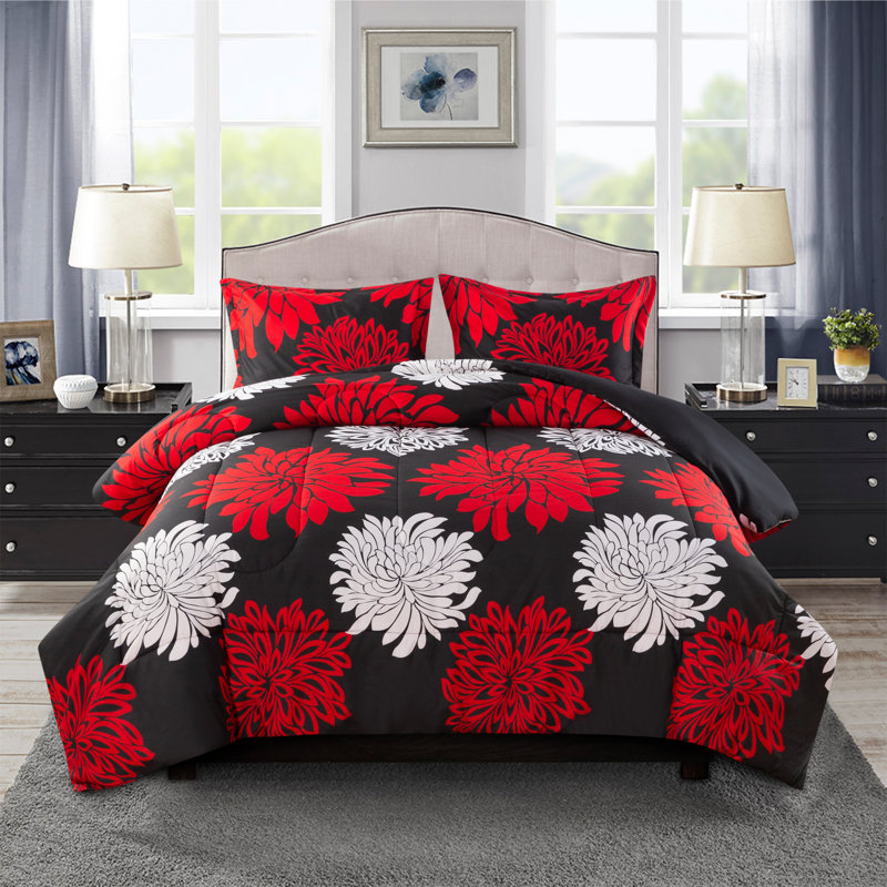  Ensemble d'édredon en polyester rouge 3 pièces, Édredon pour très grand lit + 2 très grandes ta