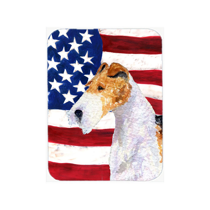 Planche à découper en verre « American Flag » aux États-Unis avec renard terrier