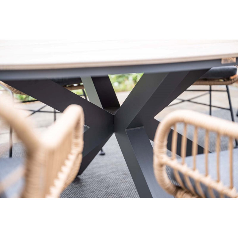 Cambra 122cm Round 5 Piece 4 Person Outdoor Table Set with Nivelles Dining Chairs, Natural, Dark Grey, Beige