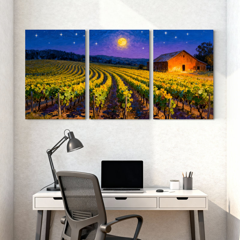 «Abstract Vineyard Under Starry Night Sky», ensemble de 3 reproductions d'art sur toile, H 24 po x l 48 po