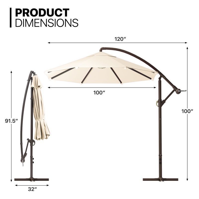 Parasol suspendu d'extérieur 8,5 pi avec base en croix et système d'inclinaison, Beige