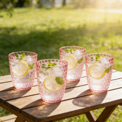 4 verres en acrylique taillés en diamant de 12 oz sans BPA pour la cuisine à domicile