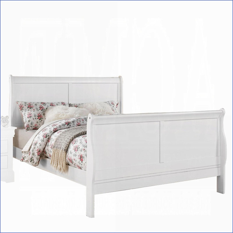 Queen Size Solid Pine &amp; MDF Sleigh Bed Frame White - Timeless Elegance for Bedroom, Queen, White