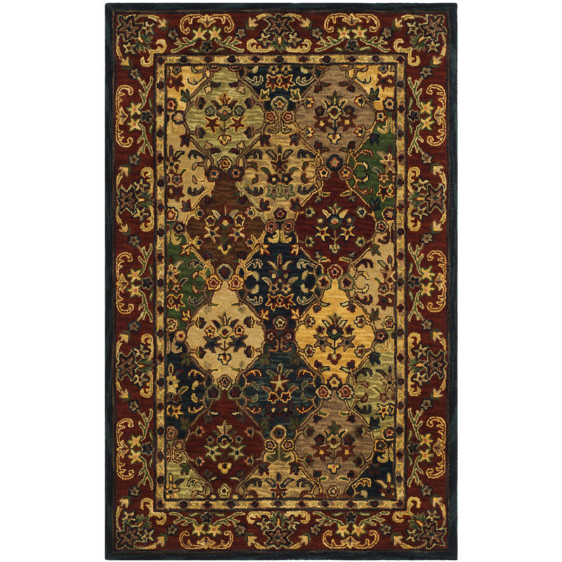 Tapis oriental jaune / rouge en laine / coton / latex touffeté à la main Wahcheechee, Rectangle 9 pi x 12 pi