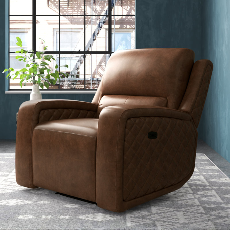 Fauteuil inclinable standard en cuir véritable de 42 po de largeur Drew, Cuir véritable brun clair
