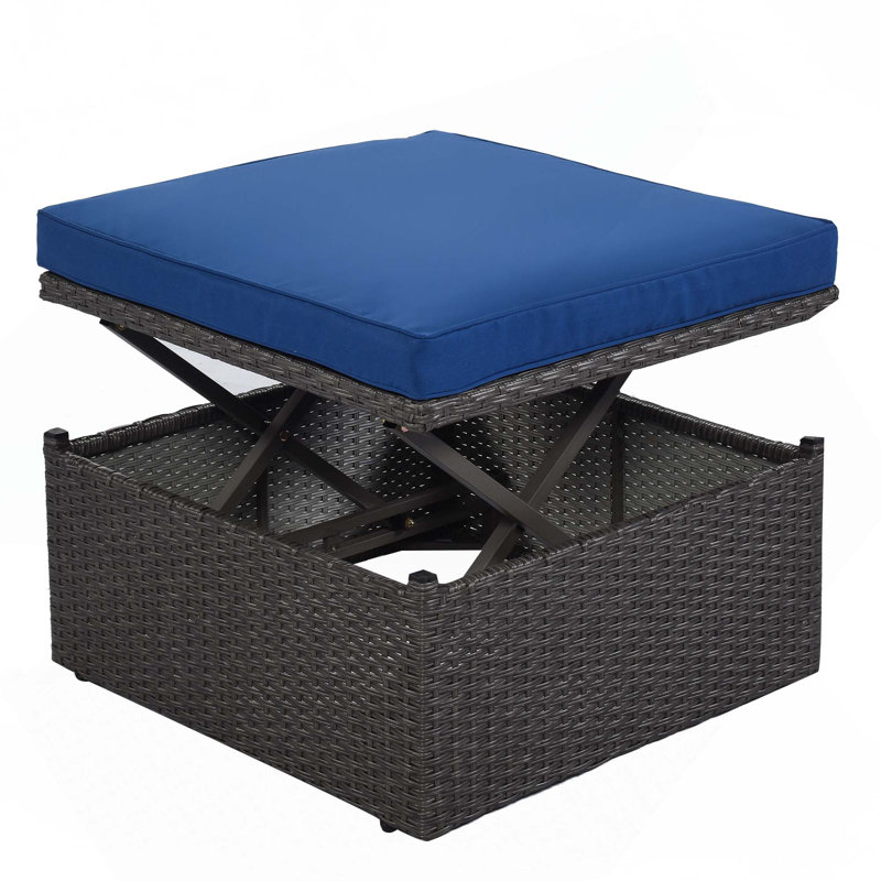 82.7'' Wide Wicker Patio Daybed with Cushions, Blue