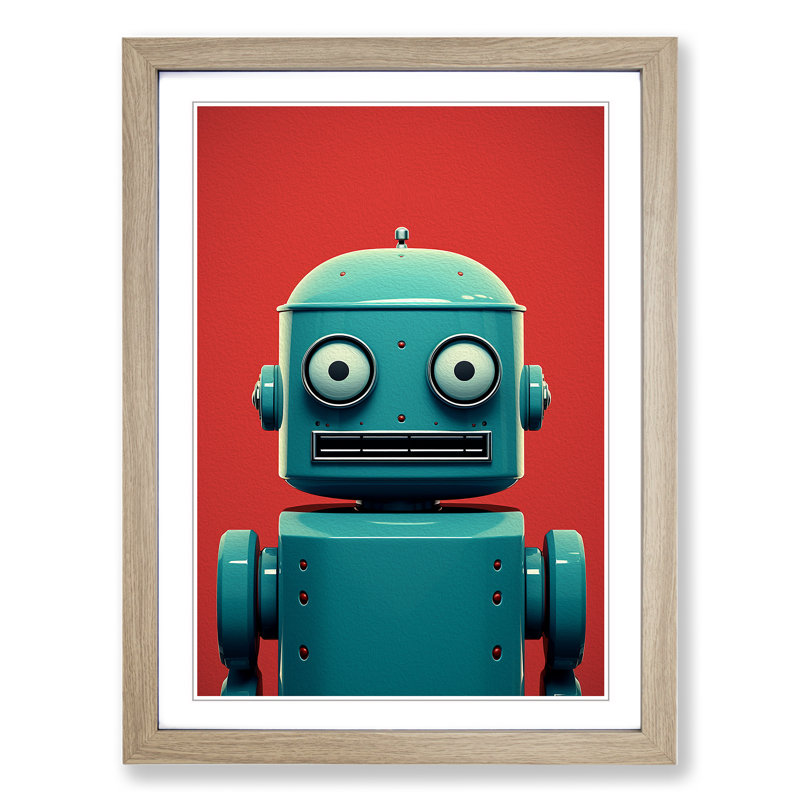 Robot Minimalism Art - Framed Print, Oak Framed, 46cm H x 34cm W x 2cm D